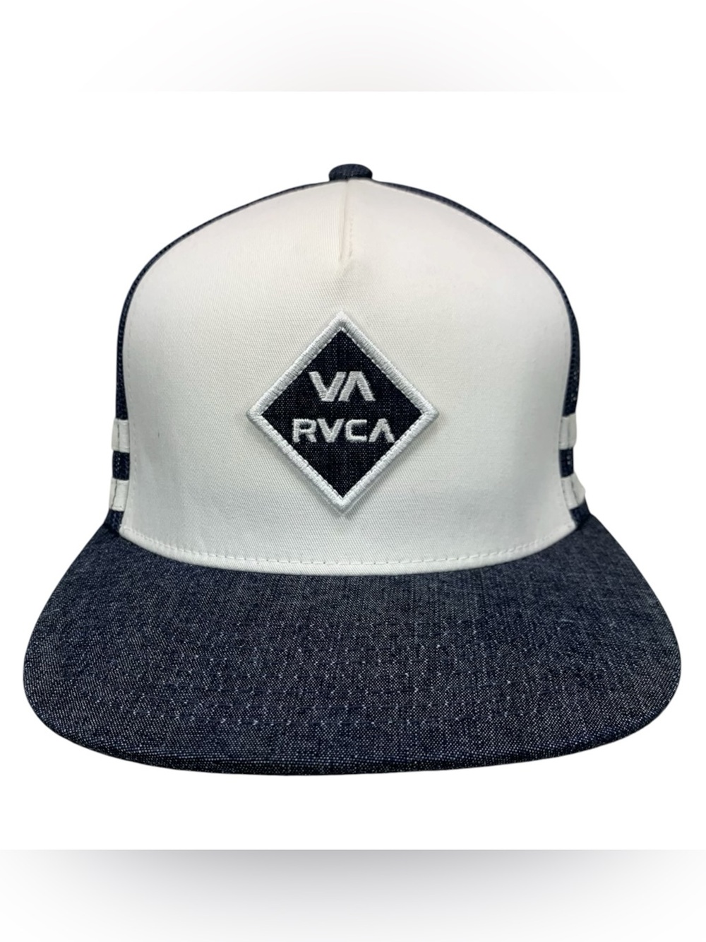 RVCA Mid Fit Trucker Snapback Hat Navy White Mesh Flat Bill Adjustable Cap